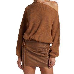 The Sei Off-The-Shoulder Drawstring Sweater, in Chestnut, Small